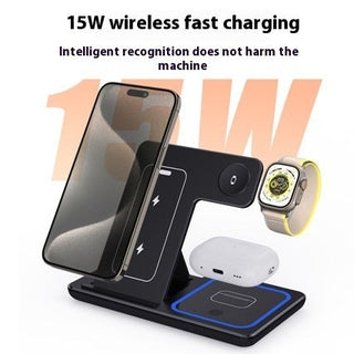 3 In 1 LED Fast Wireless Charger Stand 15W Foldable Charging Station For iPhone