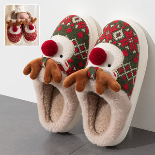 Christmas Elk Plush Slippers Non-slip - Savii