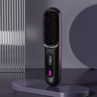 2 in 1 Wireless Hair Straightener and Hair Comb Brush - Portable Hot Curler with USB Charging