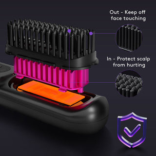 2 in 1 Wireless Hair Straightener and Hair Comb Brush - Portable Hot Curler with USB Charging