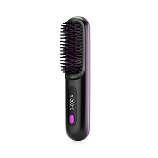 2 in 1 Wireless Hair Straightener and Hair Comb Brush - Portable Hot Curler with USB Charging